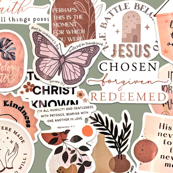 12 Retro Boho Stickers v2 | Faith Stickers | Vinyl Sticker | Christian Decals | Christian Sticker Bundle | Christian Sticker Pack + 2 Bonus