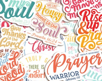 Christian Hand Lettering Sticker Pack 12pcs, Inspirational Bible Sticker Bundle, Encouraging Stickers for Laptop, Notebook, Water Bottle