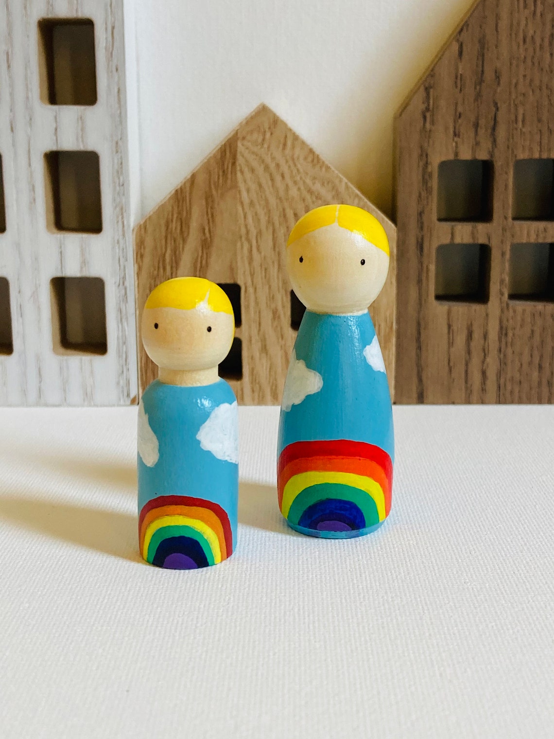 Rainbow Peg dolls peg dolls wooden toy dollhouse Etsy