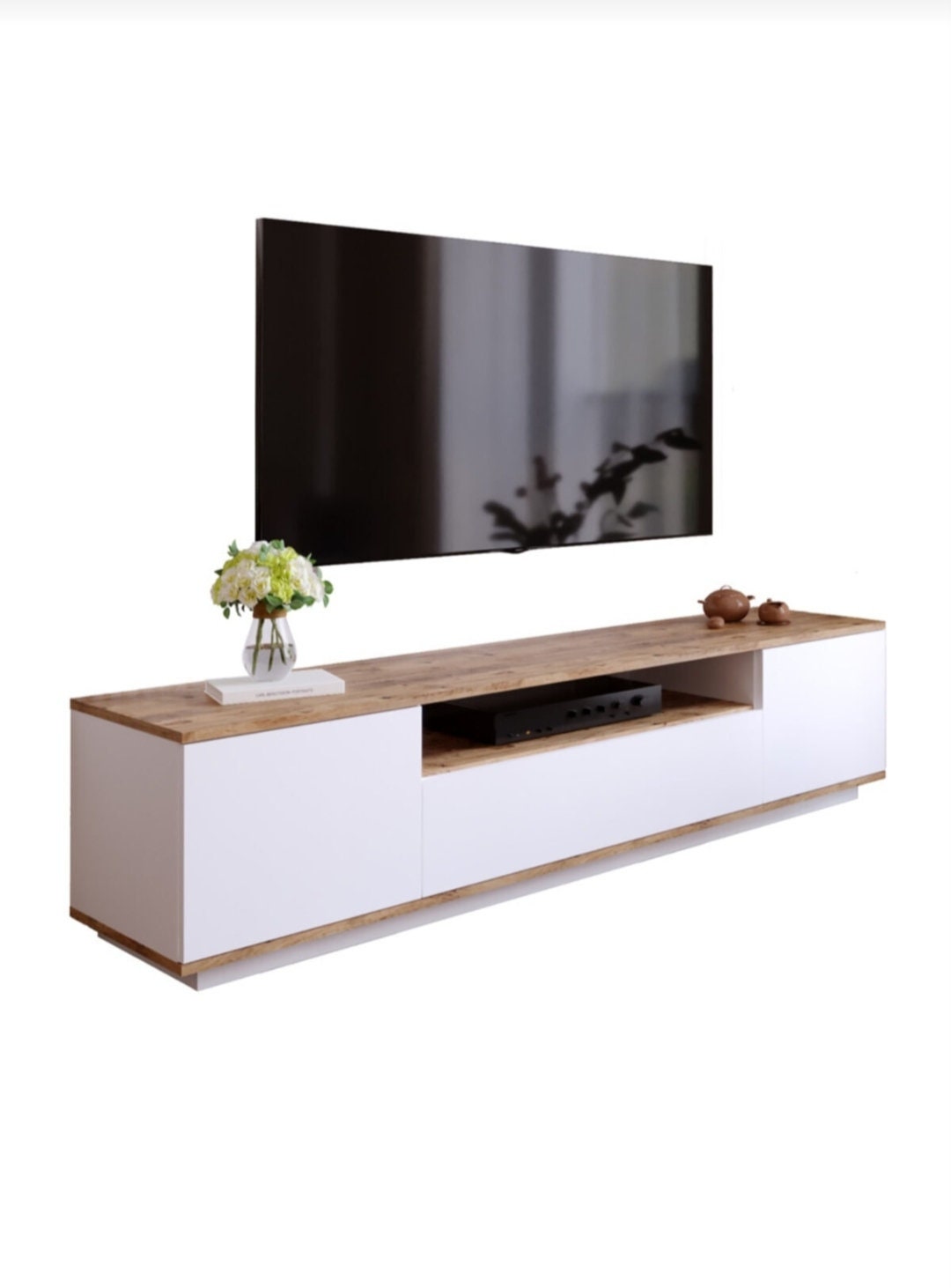 White TV Unit White Pine TV Wall hanging TV Unit Living room Etsy