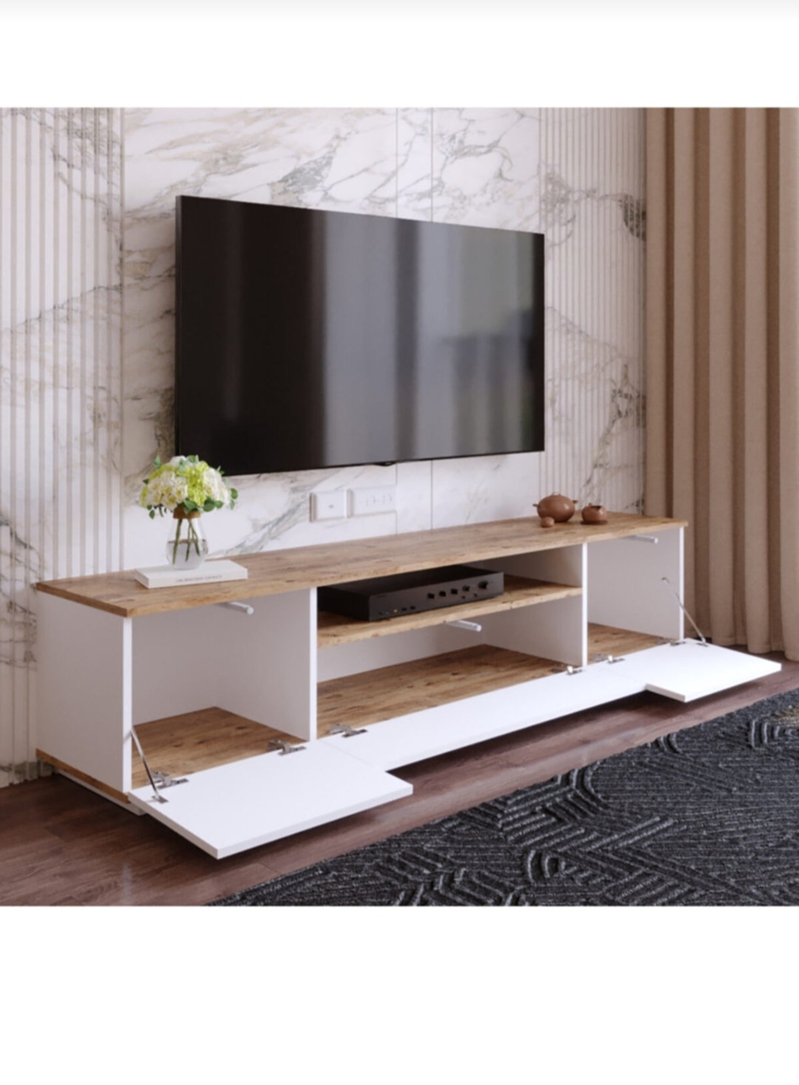 White TV Unit White Pine TV Wall hanging TV Unit Living room Etsy