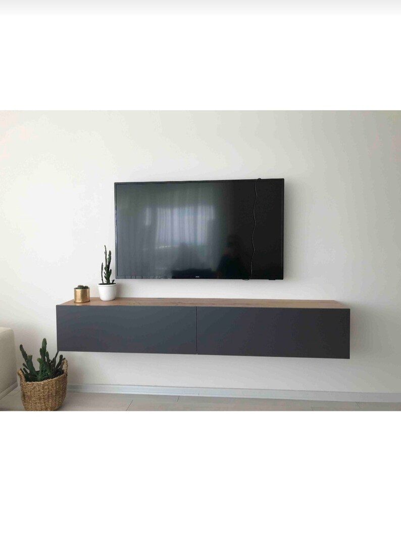 Anthracite television unit White Wallmounted television Etsy