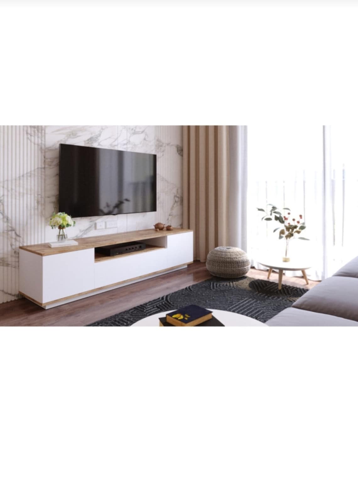 White TV Unit White Pine TV Wall hanging TV Unit Living room Etsy