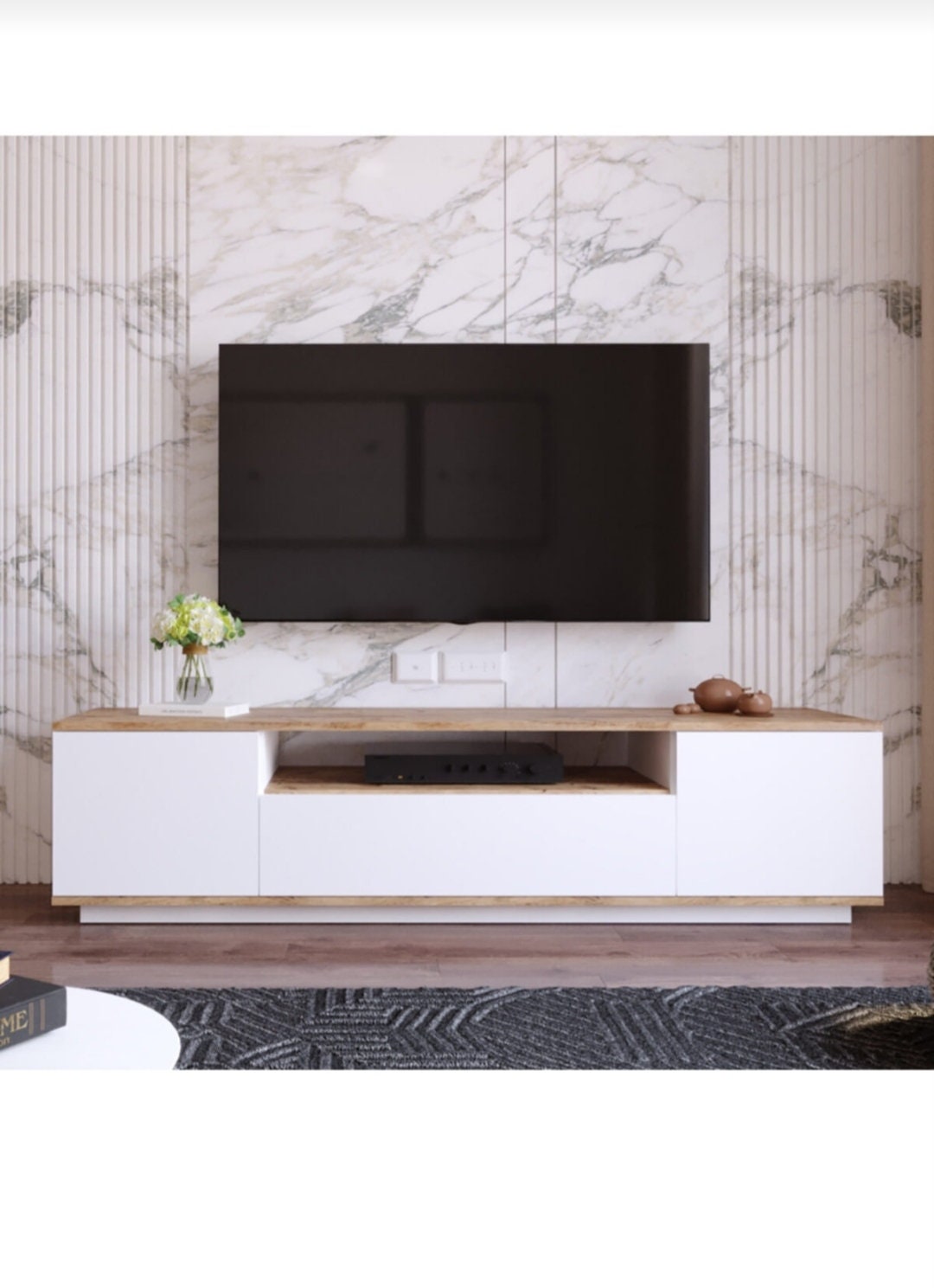 White TV Unit White Pine TV Wall hanging TV Unit Living room Etsy