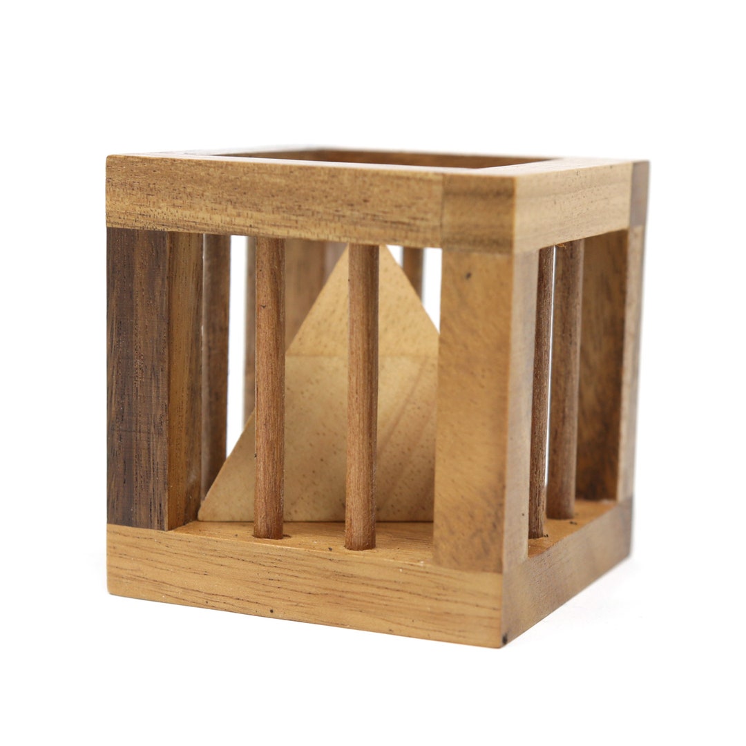 Pyramid Cage Puzzle Beginner Friendly Wooden Puzzle Fun Desk Puzzle Etsy