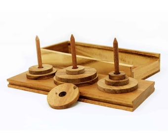Torre de Hanói - 9 Anillos - Rompecabezas clásico de madera hecho a mano - Apto para todas las edades