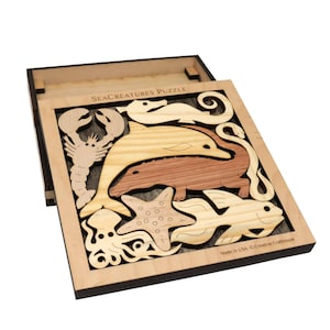 Sea Creatures Puzzle - Fun Wooden Puzzle - Great Puzzle Gift Idea - Handmade Wooden Brainteaser