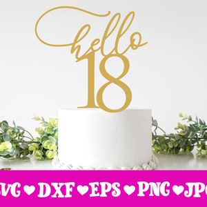 Cake Topper Svg, Hello 18 svg, Happy 18 svg, Eighteen Svg, Eighteenth Birthday svg, Happy Birthday svg, 18 svg, Hello Eighteen svg