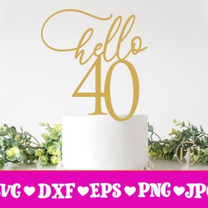 Cake Topper Svg, Hello 40 svg, Happy 40 svg, Forty Svg, Fortieth Birthday svg, Happy Birthday svg, 40 svg, Hello Forty svg