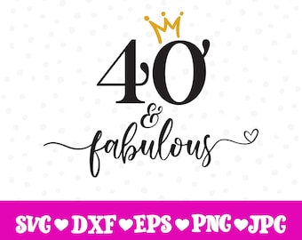 40 & Fabulous svg, 40th Birthday svg, Forty Birthday svg, 40th Birthday Gift for women, Hello Forty svg, 40 Years Old SVG, Instant Download