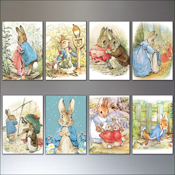 Peter Rabbit fridge magnets set of 8 illustrations from beatrix potter