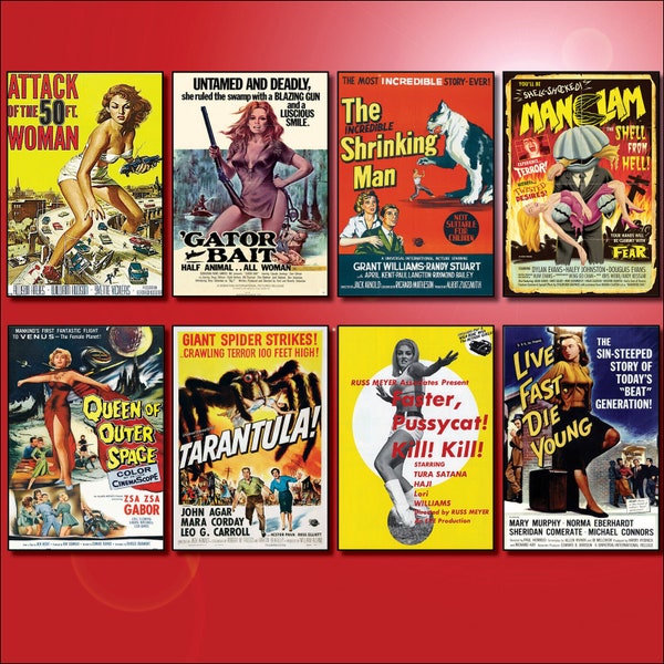 Classic B Movie Film Poster Fridge Magnets Set of 8 large fridge magnets No.1