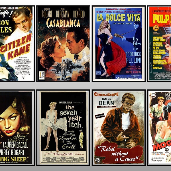 Vintage Film Poster Fridge Magnets Set of 8