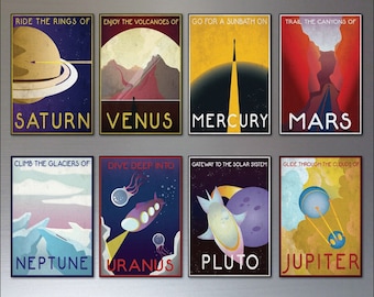 Mid Century Space Travel Vintage Retro Posters Fridge Magnets set of 8 No.5