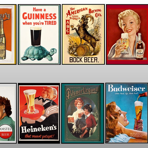 Vintage Bier Poster Kühlschrankmagnete 8er Set