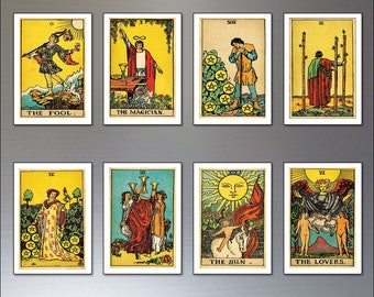 Vintage Tarot cards fridge magnets set of 8 retro large tarot card magnets No.1