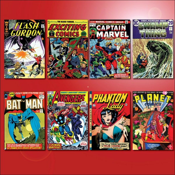 Fridge Magnets Vintage 1940’s Comic Book Covers set of 8 No.1