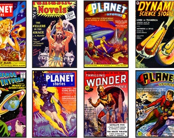 Vintage Sci Fi Comic Cover Set von 8 Science Fiction flexiblen Kühlschrankmagnet No.3