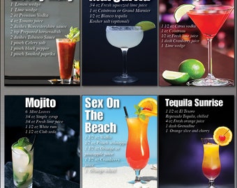 Fridge Magnets Set of 6 cocktail drinks recipe card magnets