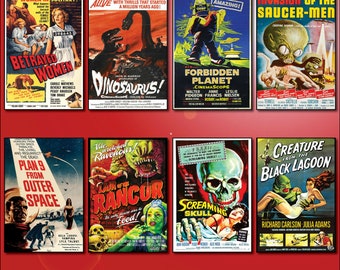 Classic B Movie Film Poster Aimants pour réfrigérateur Ensemble de 8 grands aimants pour réfrigérateur No.2