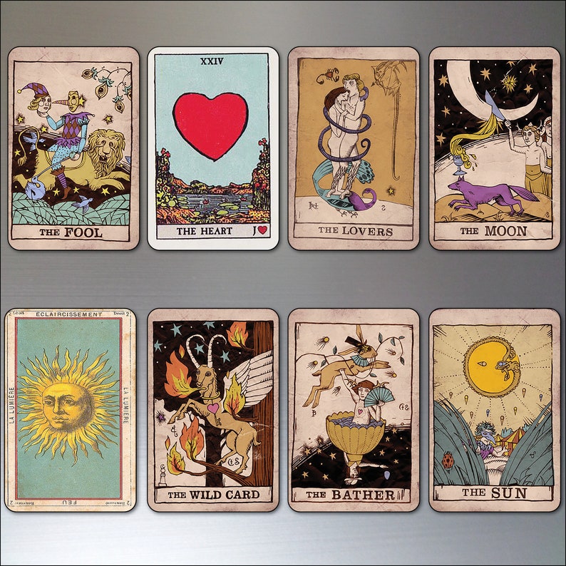 Vintage Tarot cards fridge magnets set of 8 retro large tarot card magnets No.2 image 1