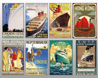 Vintage Cruise Line Posters set of 8 magnets