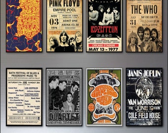 Fridge magnets Psychedelic music posters 8 fridge magnets Vintage 1960s poster set decorative No.2