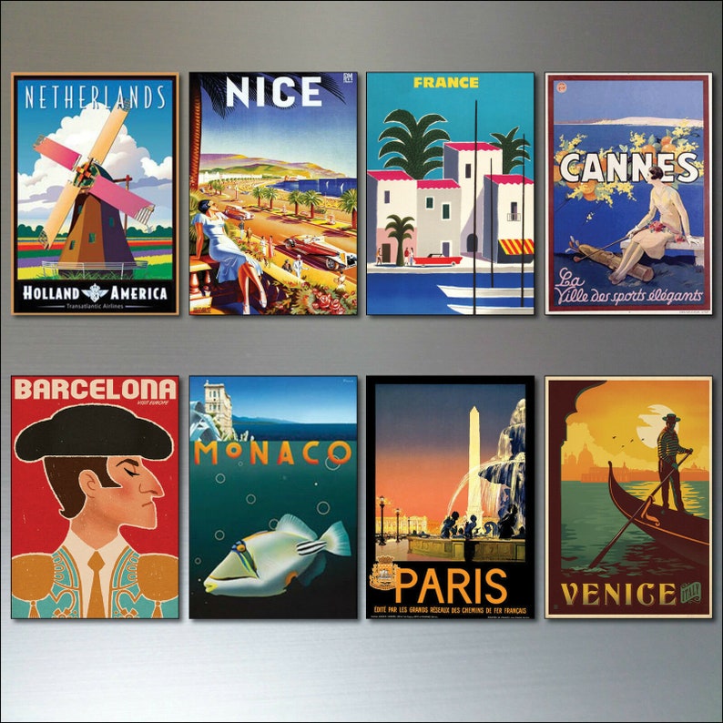 A set of eight beautiful reproduction vintage travel posters fridge magnets No.3 zdjęcie 1