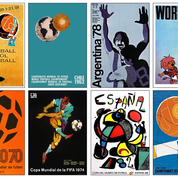 Football World Cup Posters from 1954-1982 vintage fridge magnets set of 8