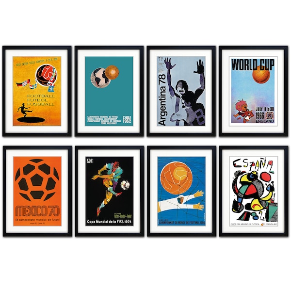 Fußball WM Poster von 1954-1982 vintage Posters Set mit 8 Drucken, montiert und gerahmt