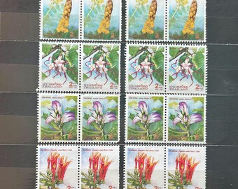 Thailand New Year 1998 Floral Stamp Set | Vintage Thai Flower (4 design 8 Stamps)