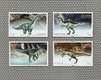Thailand Dinosaur Stamps 1997 | Thai Commemorative Stamp Set of 4 | Fossil Discovery Collection