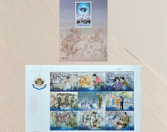 Thailand Commemorative Stamp Sheets | National Anniversary 1999 & Thai Heroine 2001 | Vintage Thai Stamps