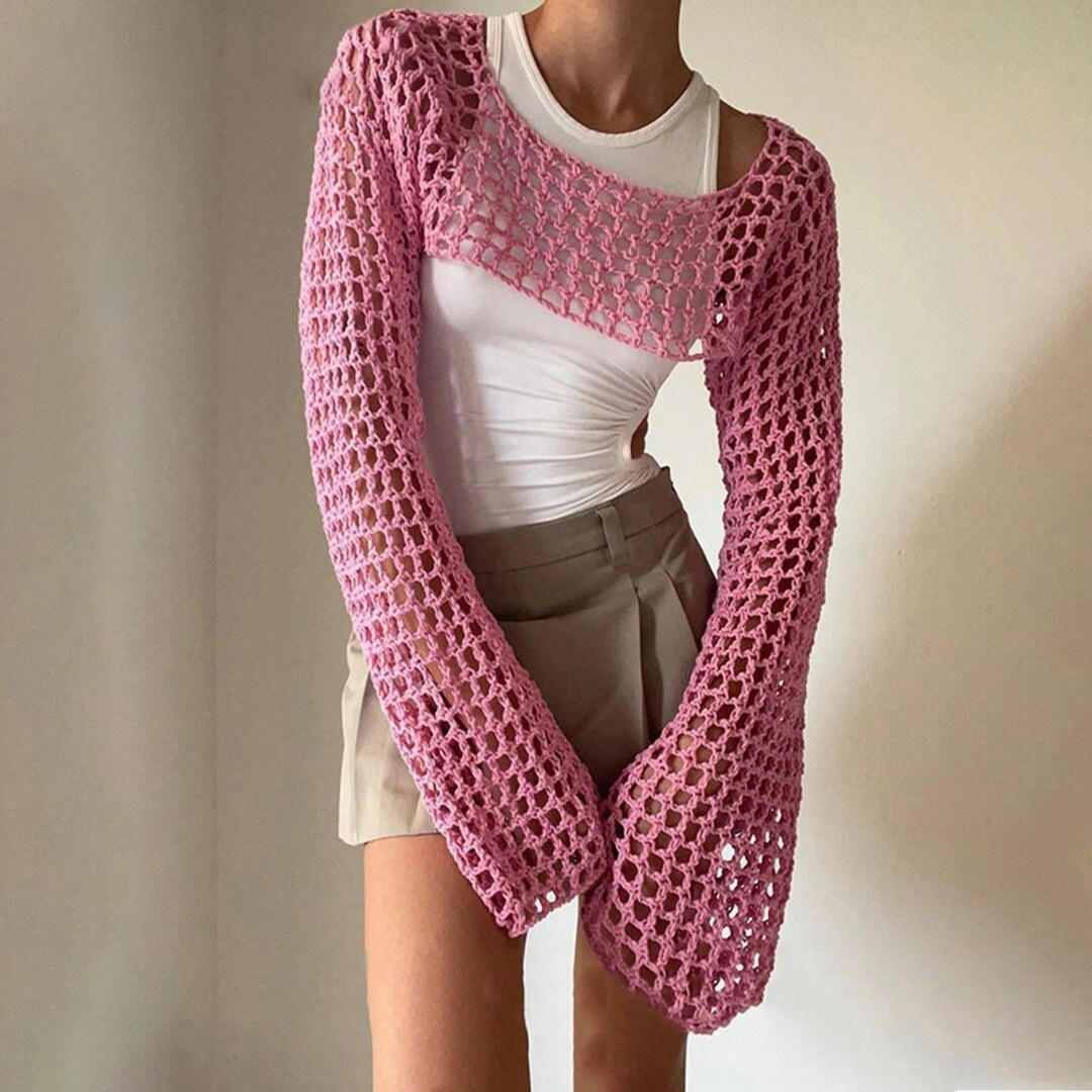 Y2K Style Crochet Top Crochet Long Sleeve Top Y2K Top Etsy