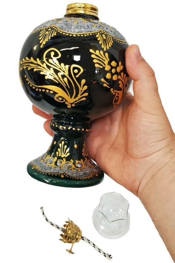 Marble Patterned Black Handmade Kütahya Tile Gas Lamp marble patterned aladdin oil lamp Gorgeous Home Decoration Active