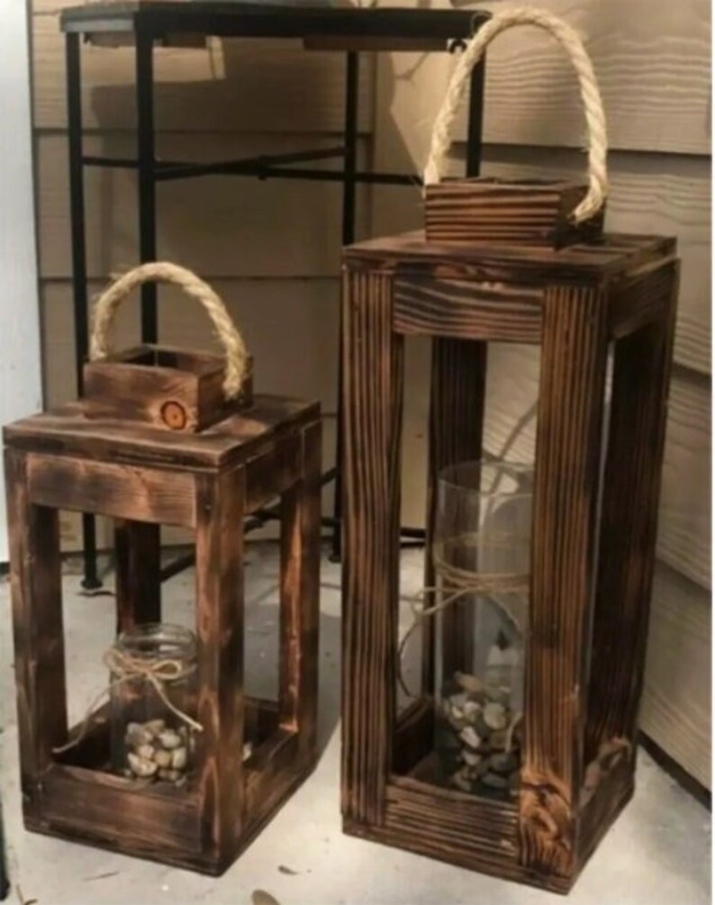 Wooden Lantern Candle Holder Set of 2 Wooden Candle Holder Etsy