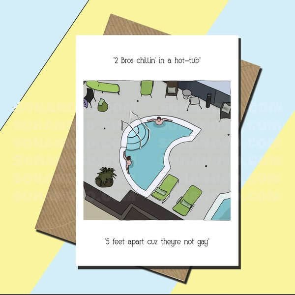 2 Bros Chillin' In A Hot Tub -  Vine - Vine Card - Meme Card - LGBTQ - All Occasions