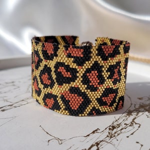Miyuki Leopard Bracelet - Handwoven Peyote Stitched Elegance - Wild Beauty in Every Bead - Gift for Her