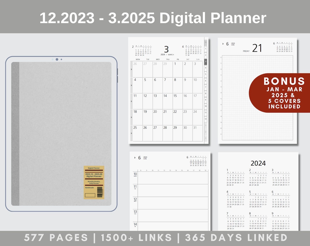 2025 2025 Digital Planner MUJI Style Grey Gray Minimalist Monthly