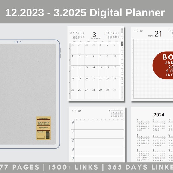 Digital Calendar 2024 2025 Link Etsy