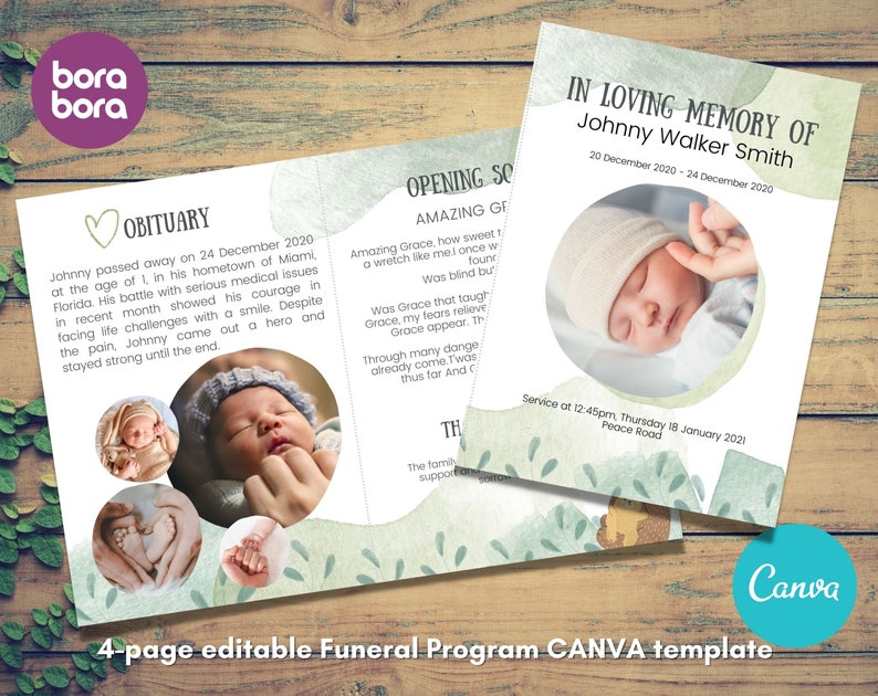 Peaceful Forest Funeral Program Template for Children , Baby Boy Girl