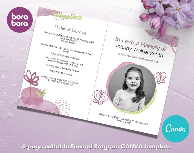 Peaceful Forest Funeral Program Template for Children , Baby Boy Girl