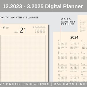 2024 2025 Digital Planner MUJI Style Beige Minimalist Monthly Weekly Daily 356 Day Link Calendar 
