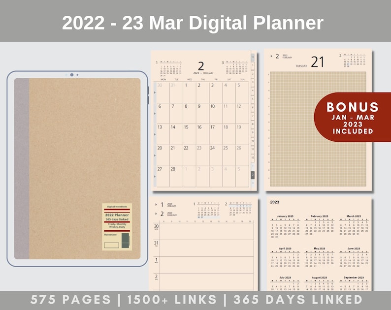 2022 2023 Grid digital planner MUJI style minimalist monthly Etsy Österreich