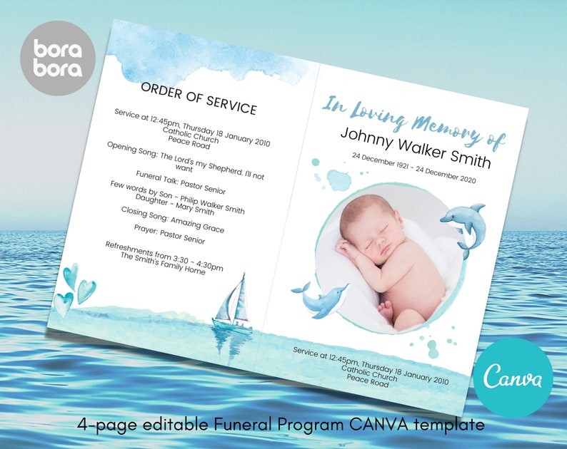 Baby Blue Ocean Funeral Program Template for Children , Baby Boy