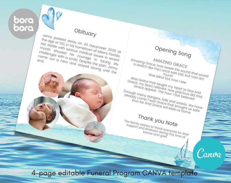 Baby Blue Ocean Funeral Program Template for Children , Baby Boy