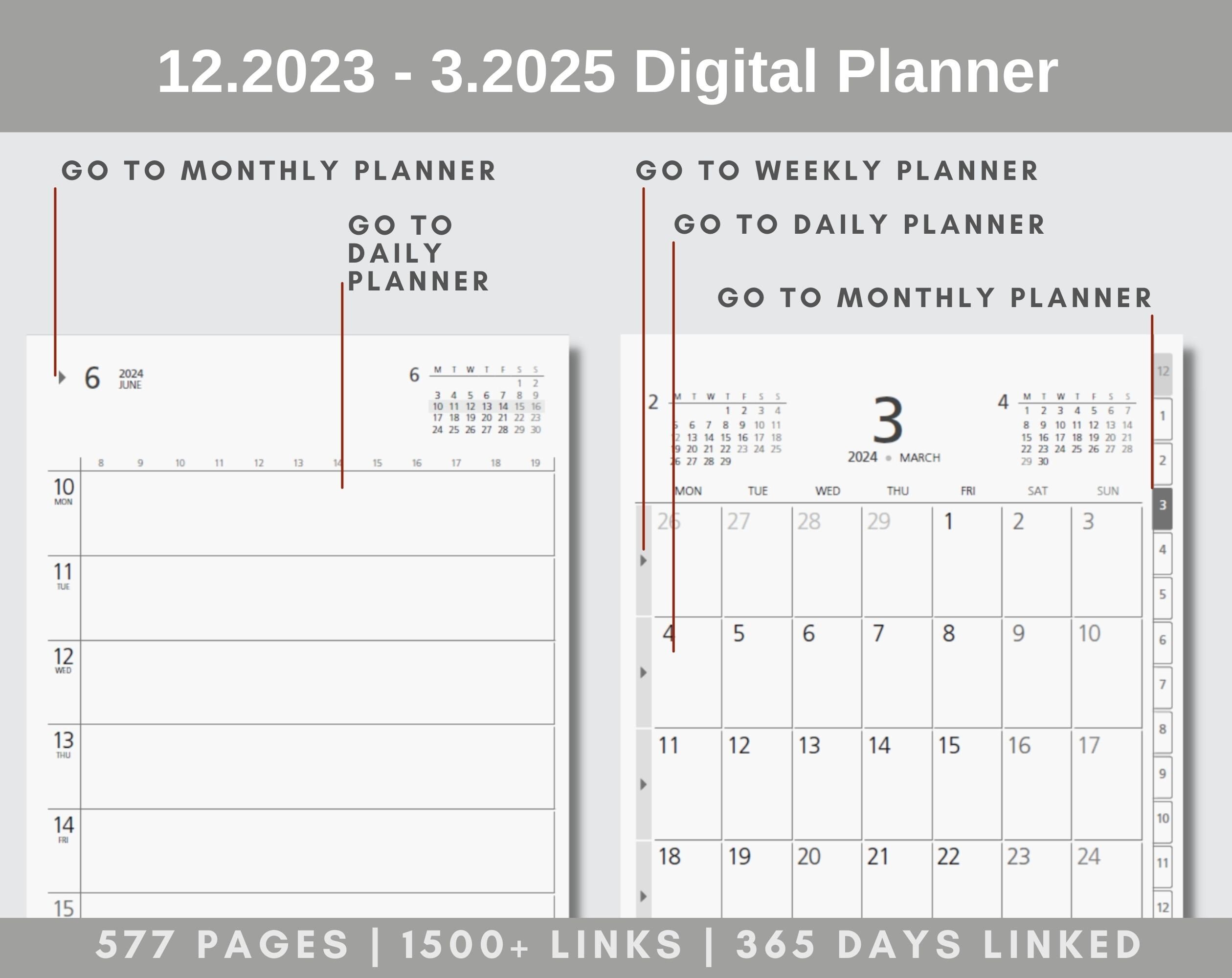2024 2025 Digital Planner MUJI Style Grey Gray Minimalist Monthly Muji Calendar 2025 Release Date