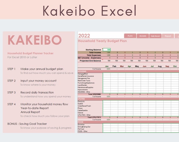 Outil de modèle Excel Kakeibo Planificateur de budget ménage Suivi des  économies de dépenses frugal coût de la vie contre inflation fortune cat  workbook -  Canada