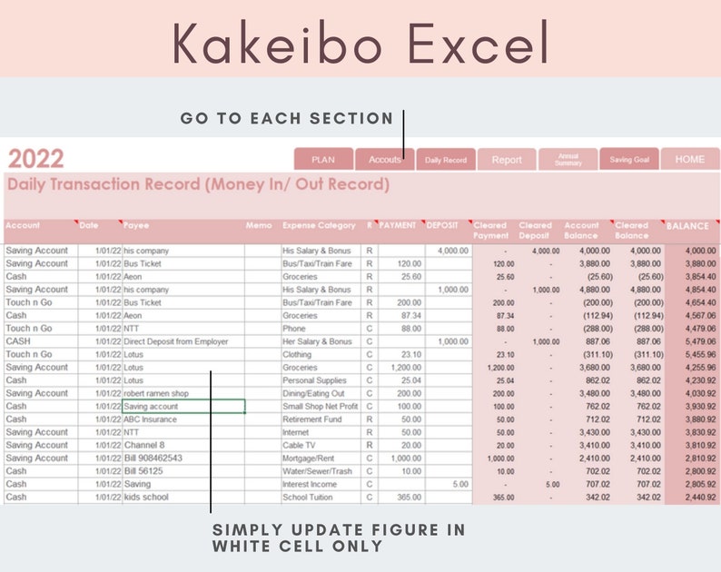 Kakeibo Excel Template Tool Household Budget Planner Expense Saving Kakeibo Excel Template Tool Household Budget Planner Expense Saving