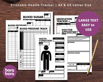 Senior Health Tracker Printable | Large Text, A4, US Letter (Digital Download)